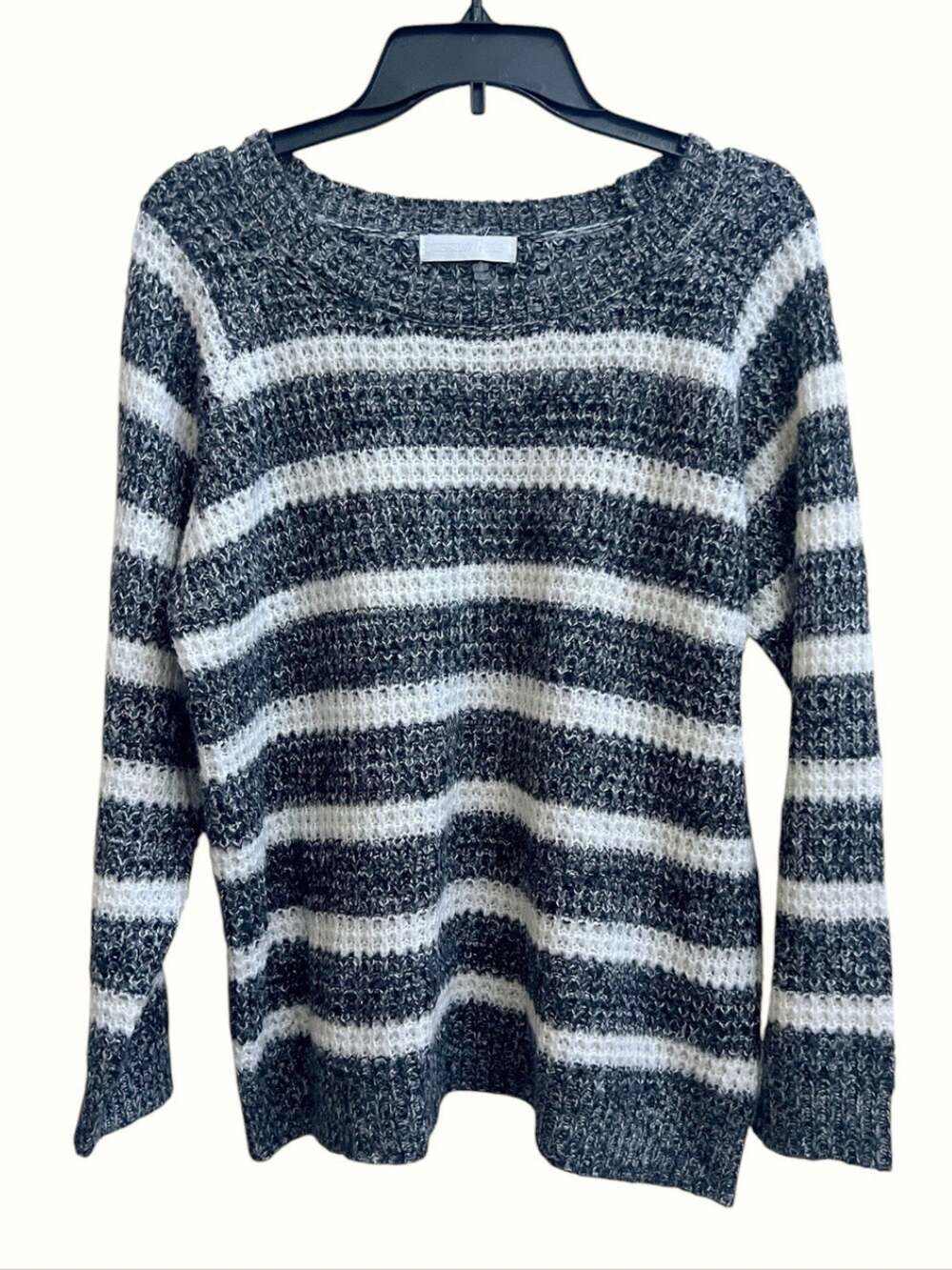 Cecil McBee Japan Waffle Knit Sweater Stripe Grey White Sz M Relax Fit Fuzzy